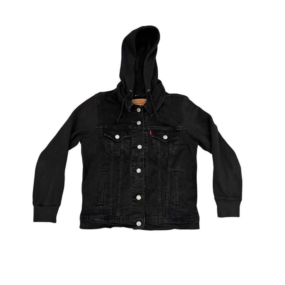 Levi’s Hoodie Trucker Jacket Black Denim Sweatshirt Women’s M